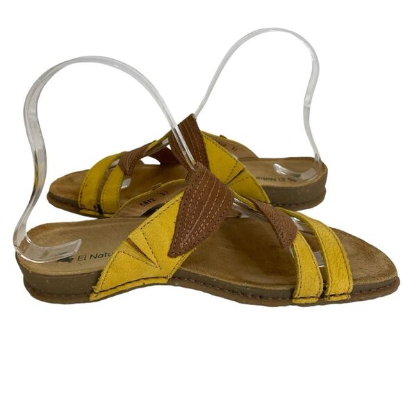 El Naturalista Panglao Leather Slip-On Yellow Brown‎ Leaf Sandals Size 37 NWOT - Picture 4 of 10